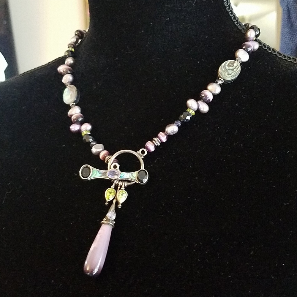 SILVER MOUNTED, NATURAL PEARLS AND GEMSTONES